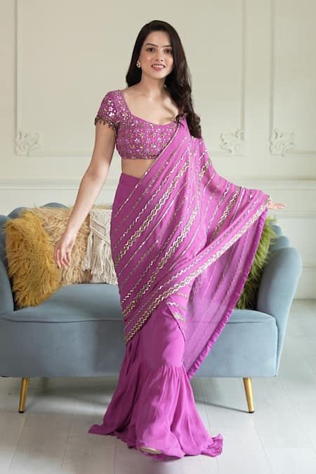 Rirasa Noorani Embroidered Pre-Draped Saree With Blouse 