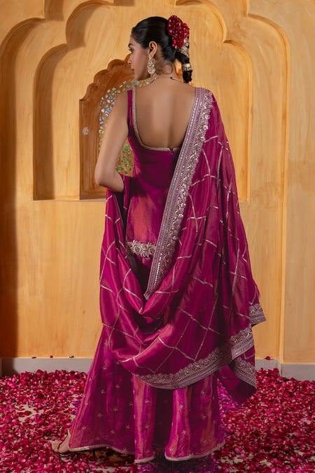 Monk & Mei By Sonia Anand Mihira Embellished Short Kurta Sharara Set 