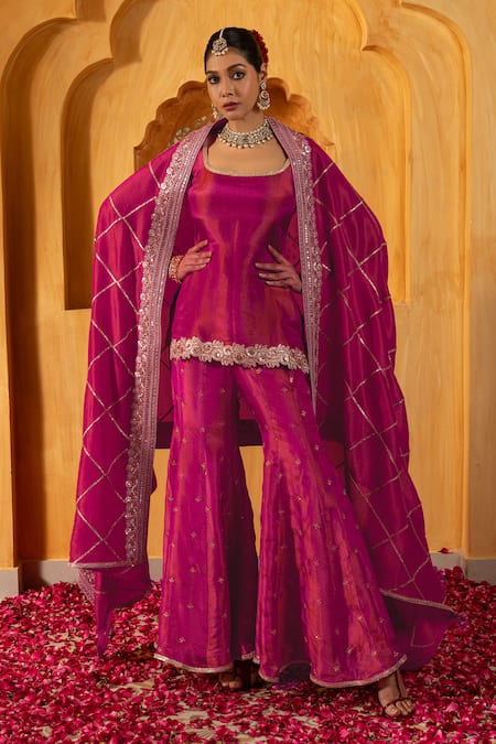 Monk & Mei By Sonia Anand Mihira Embellished Short Kurta Sharara Set 