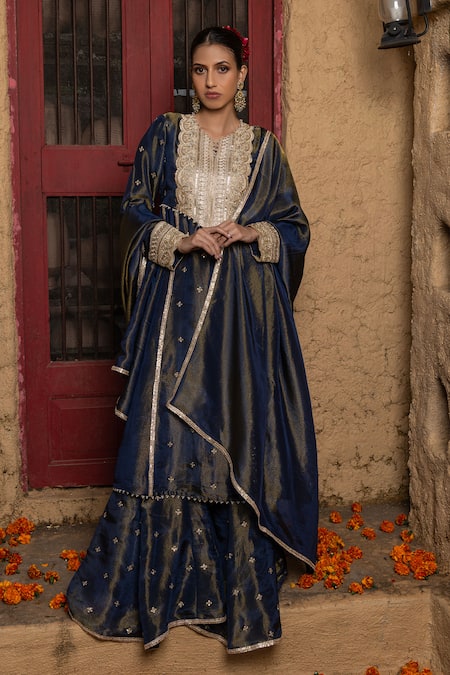 Monk & Mei By Sonia Anand Tulsi Embellished Kurta Sharara Set 