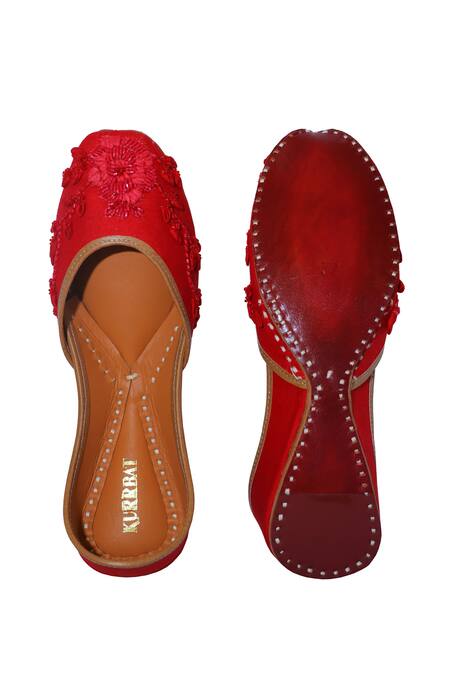 Shop_Kurrbat_Red Gulaab Floral Embroidered Jutti _Online_at_Aza_Fashions