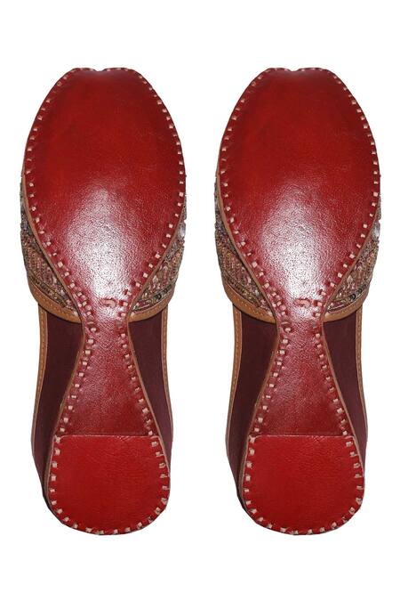 Shop_Kurrbat_Pink Mirror Work Embroidered Juttis _Online_at_Aza_Fashions