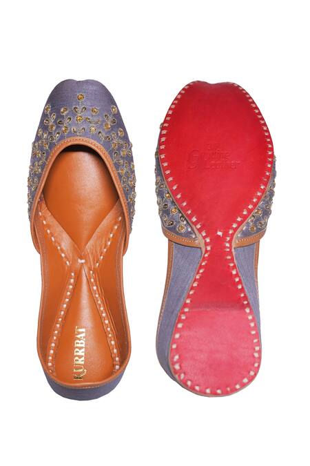 Buy_Kurrbat_Grey Firdaus Embroidered Raw Silk Juttis _Online_at_Aza_Fashions