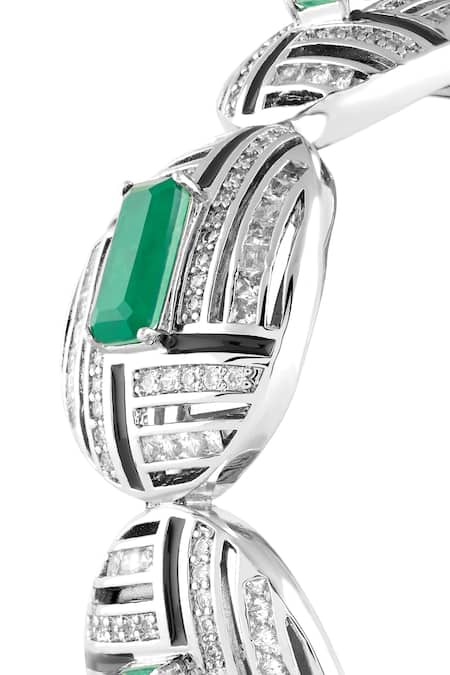 Buy_Isharya_Silver Plated Crystals, Stones Lavinia Cuff Bracelet _Online_at_Aza_Fashions