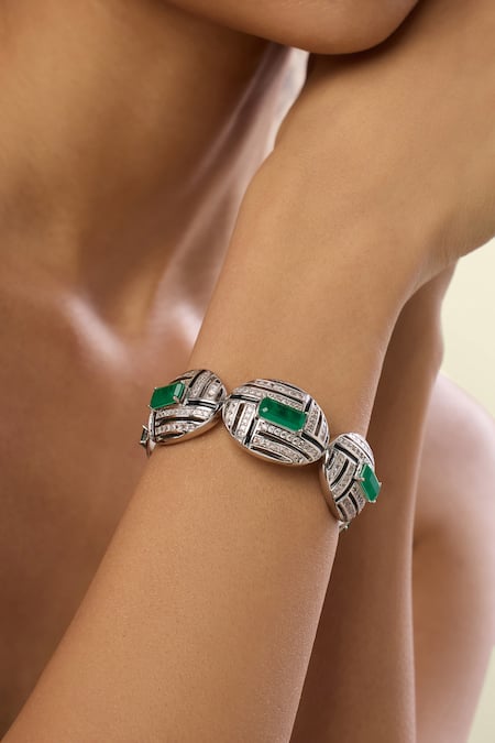 Shop_Isharya_Silver Plated Crystals, Stones Lavinia Cuff Bracelet _Online_at_Aza_Fashions
