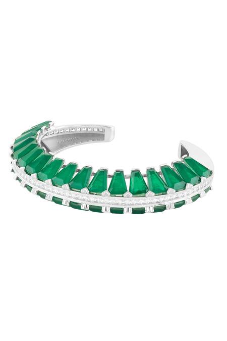 Isharya_Green Gemstones, Crystals Daphne Emerald Cuff Bracelet _Online_at_Aza_Fashions