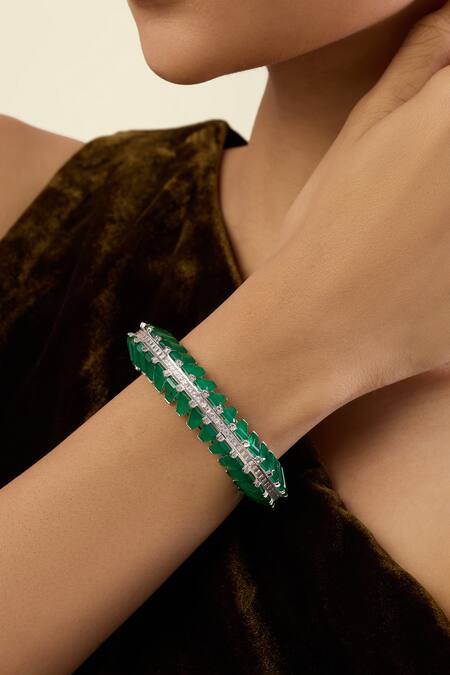Buy_Isharya_Green Gemstones, Crystals Daphne Emerald Cuff Bracelet _Online_at_Aza_Fashions