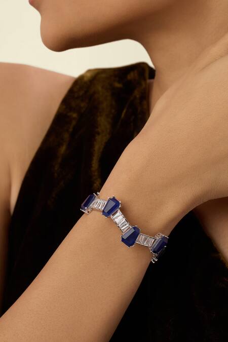 Shop_Isharya_Blue Stones, Crystals Harlow Sapphire Cuff Bracelet _Online_at_Aza_Fashions