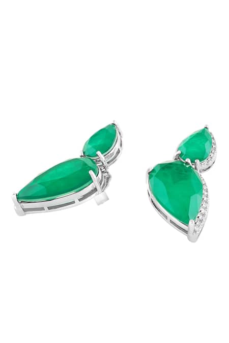 Isharya_Green Crystals, Stones Astoria Emerald Studs _Online_at_Aza_Fashions