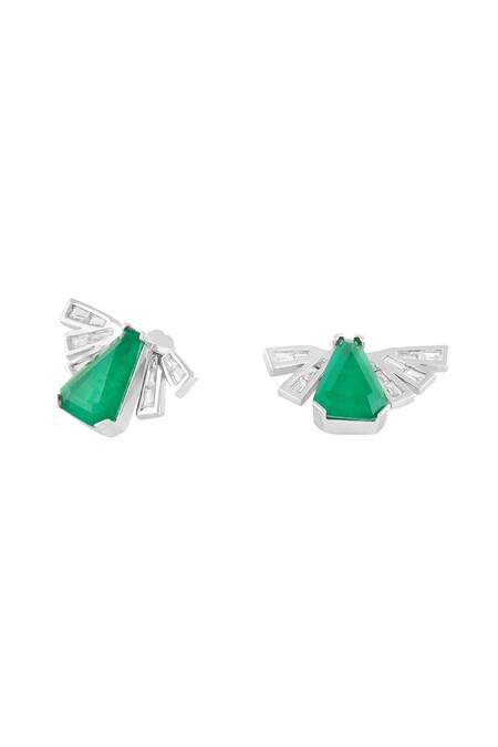 Isharya_Green Crystals, Gemstones Gatsby Emerald Studs _Online_at_Aza_Fashions