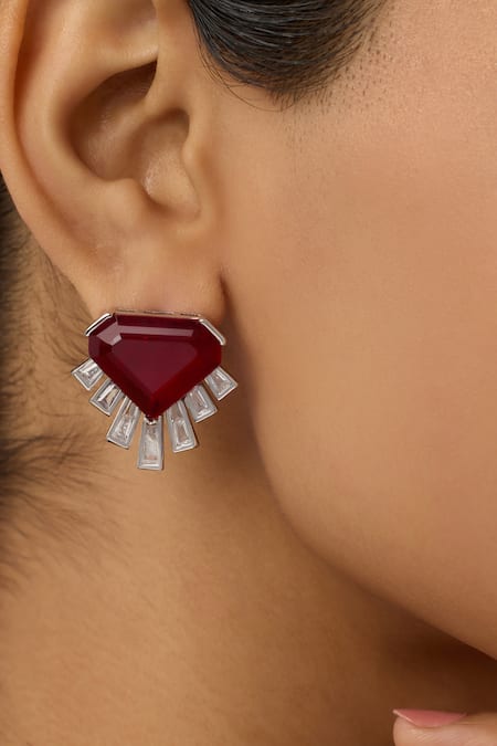 Shop_Isharya_Red Crystals, Stones Empire Ruby Studs _Online_at_Aza_Fashions