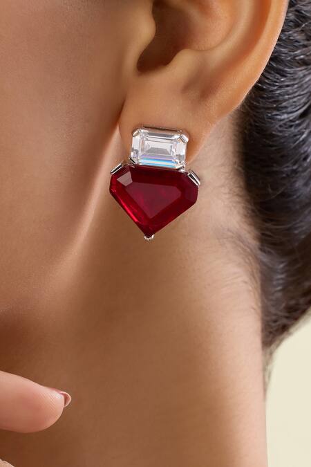 Shop_Isharya_Red Crystals, Stones Riviera Ruby Studs _Online_at_Aza_Fashions