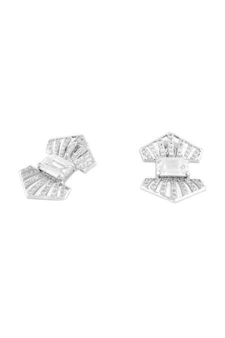 Isharya_Silver Plated Crystals, Stones Jazzline Deco Studs _Online_at_Aza_Fashions