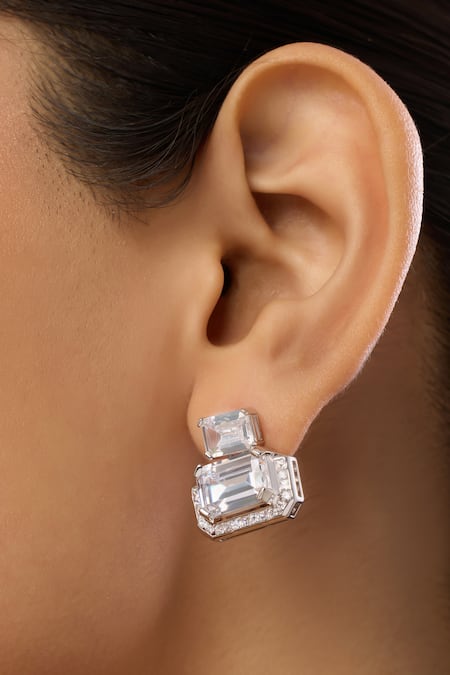 Shop_Isharya_Silver Plated Crystals Maison Moderne Studs _Online_at_Aza_Fashions
