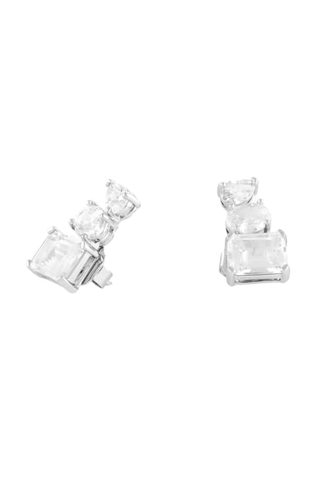 Isharya Silver Plated Crystals, Stones Symmetra Imitation Diamante Studs Online at Aza Fashions Isharya_Silver Plated Crystals, Stones Symmetra Imitation Diamante Studs _Online_at_Aza_Fashions