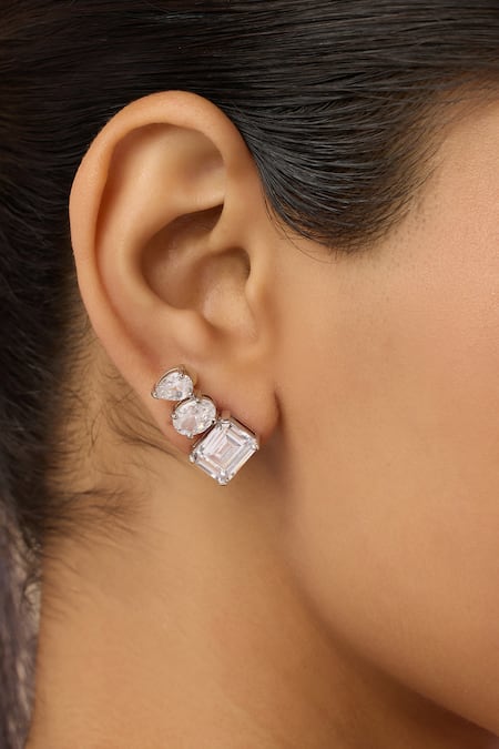 Shop Isharya Silver Plated Crystals, Stones Symmetra Imitation Diamante Studs Online at Aza Fashions Shop_Isharya_Silver Plated Crystals, Stones Symmetra Imitation Diamante Studs _Online_at_Aza_Fashions
