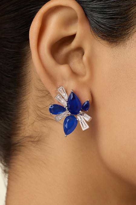 Shop_Isharya_Blue Crystals, Stones Octavia Sapphire Studs _Online_at_Aza_Fashions