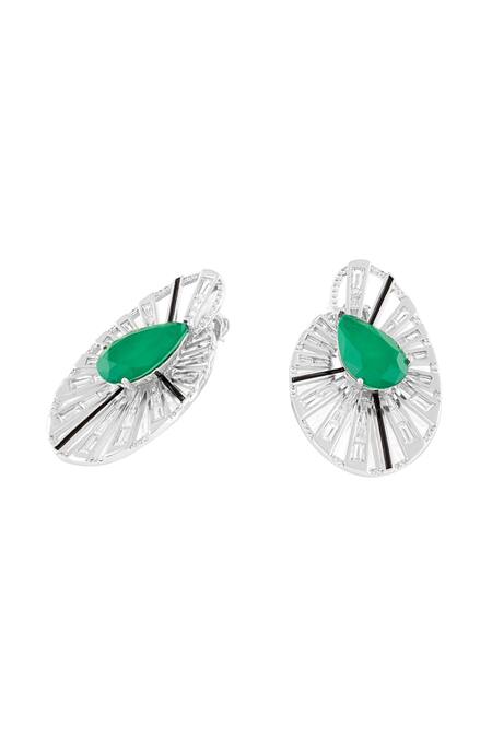 Isharya_Green Crystals, Gemstones Triad Statement Studs _Online_at_Aza_Fashions