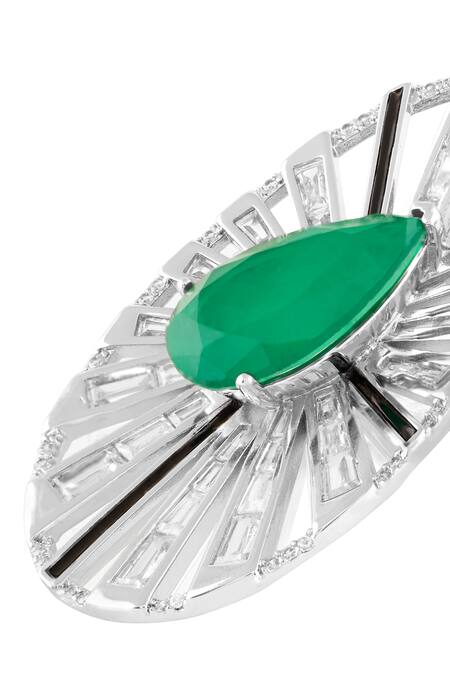 Buy_Isharya_Green Crystals, Gemstones Triad Statement Studs _Online_at_Aza_Fashions