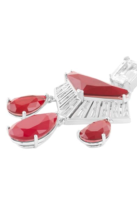 Buy_Isharya_Red Crystals, Stones Angulaire Ruby Danglers _Online_at_Aza_Fashions