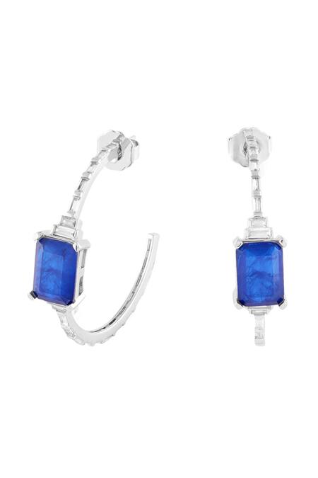 Isharya_Silver Plated Crystals, Stones Aureline Sapphire Hoops _Online_at_Aza_Fashions