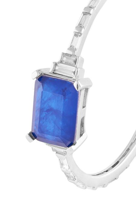 Buy_Isharya_Silver Plated Crystals, Stones Aureline Sapphire Hoops _Online_at_Aza_Fashions