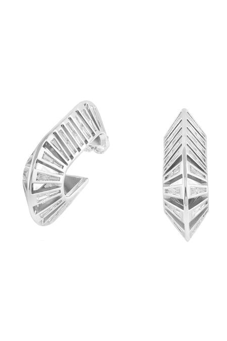 Isharya_Silver Plated Crystals, Faux Diamonds Rhombo Diamante Hoops _Online_at_Aza_Fashions