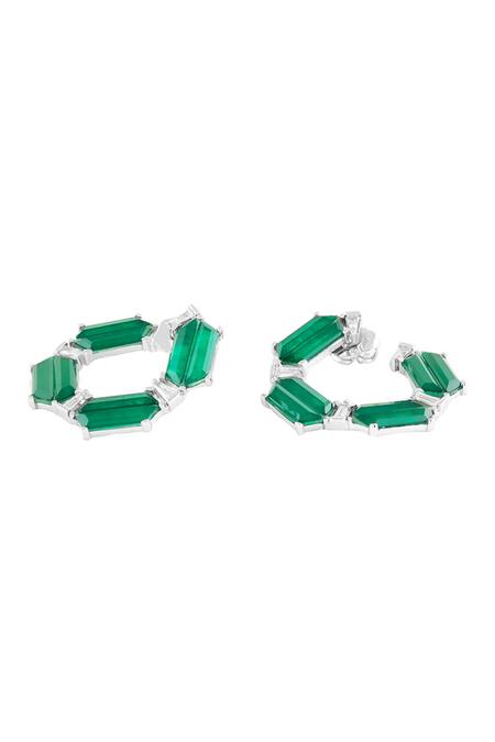 Isharya_Green Crystals, Stones Forme Embellished Earrings _Online_at_Aza_Fashions