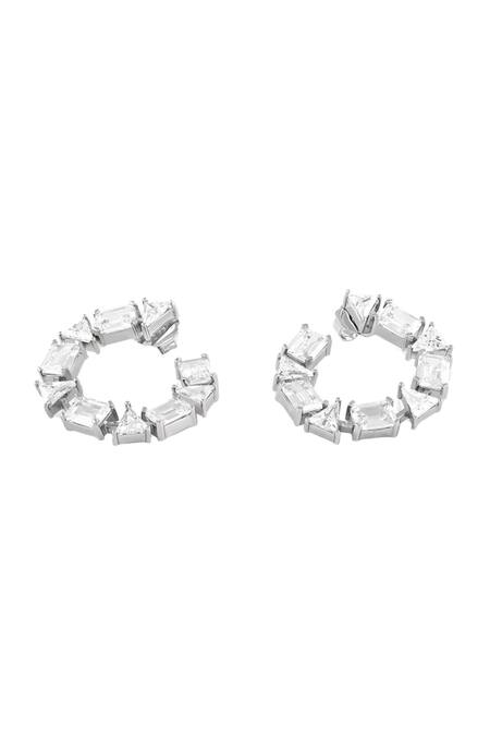 Isharya_Silver Plated Crystals, Stones Opaline Embellished Hoops _Online_at_Aza_Fashions
