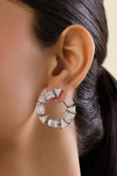 Shop_Isharya_Silver Plated Crystals, Stones Opaline Embellished Hoops _Online_at_Aza_Fashions