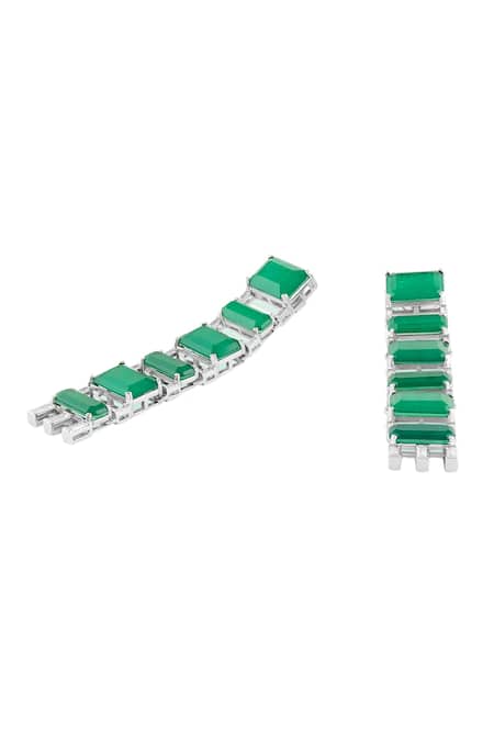 Isharya_Green Crystals, Gemstones Lustra Emerald Hoops _Online_at_Aza_Fashions