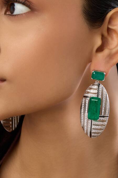 Shop_Isharya_Green Crystals, Stones Bijou Statement Danglers _Online_at_Aza_Fashions