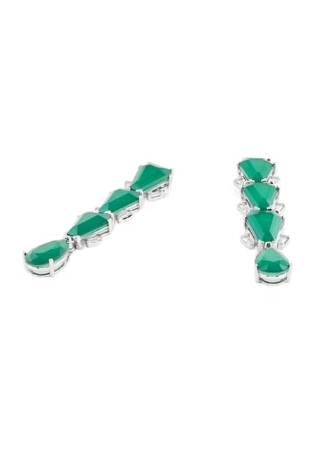 Isharya_Green Gemstones, Crystals Metropole Emerald Danglers _Online_at_Aza_Fashions