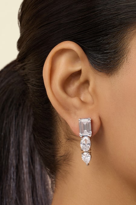 Shop Isharya Silver Plated Crystals Caviar Imitation Diamante Danglers Online at Aza Fashions Shop_Isharya_Silver Plated Crystals Caviar Imitation Diamante Danglers _Online_at_Aza_Fashions