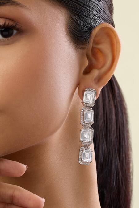 Shop_Isharya_Silver Plated Crystals, Stones Seraphine Faux Diamante Danglers _Online_at_Aza_Fashions