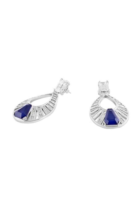 Isharya_White Crystals, Stones Marquise Sapphire Danglers _Online_at_Aza_Fashions