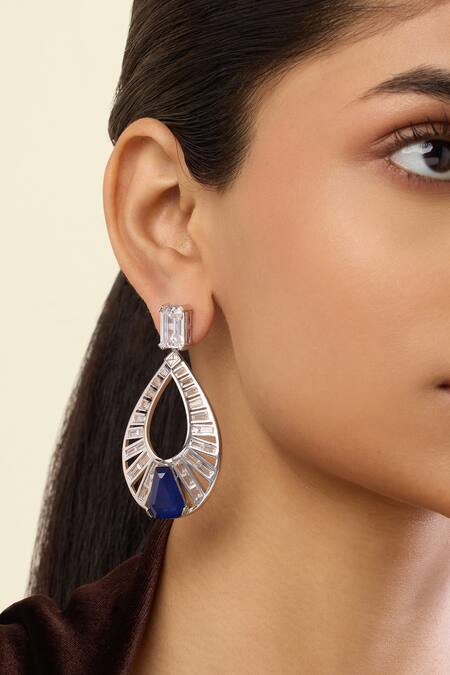 Shop_Isharya_White Crystals, Stones Marquise Sapphire Danglers _Online_at_Aza_Fashions
