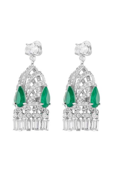 Isharya_White Crystals, Stones Atelier Studded Danglers _Online_at_Aza_Fashions