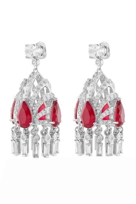 Isharya_Red Crystals, Stones Libre Statement Danglers _Online_at_Aza_Fashions