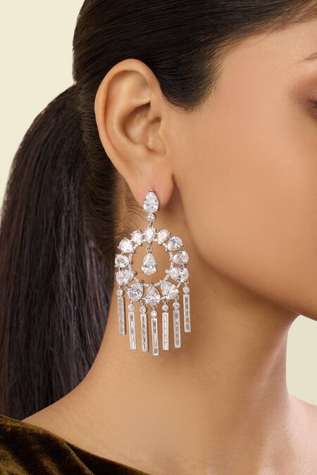 Shop_Isharya_Silver Plated Crystals, Stones Mirror Embellished Chandbalis _Online_at_Aza_Fashions