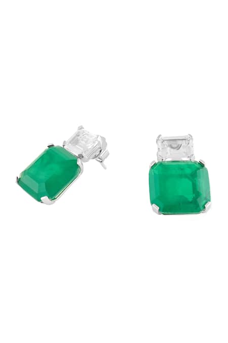 Isharya_Green Crystals, Stones Manhattan Emerald Studs _Online_at_Aza_Fashions