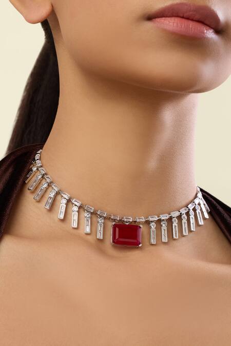 Shop_Isharya_Red Florence Charm Choker _Online_at_Aza_Fashions