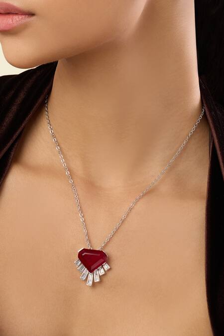 Shop_Isharya_Silver Plated Prismatica Embellished Pendant Necklace _Online_at_Aza_Fashions