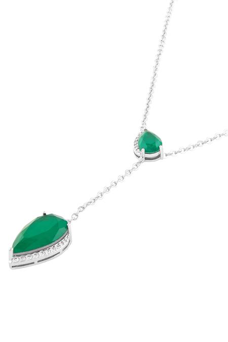 Isharya_Silver Plated Lillian Emerald Y Necklace _Online_at_Aza_Fashions