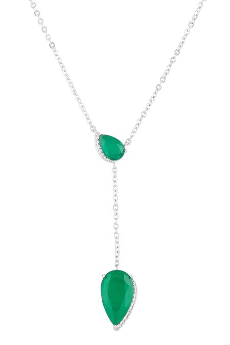 Buy_Isharya_Silver Plated Lillian Emerald Y Necklace _Online_at_Aza_Fashions