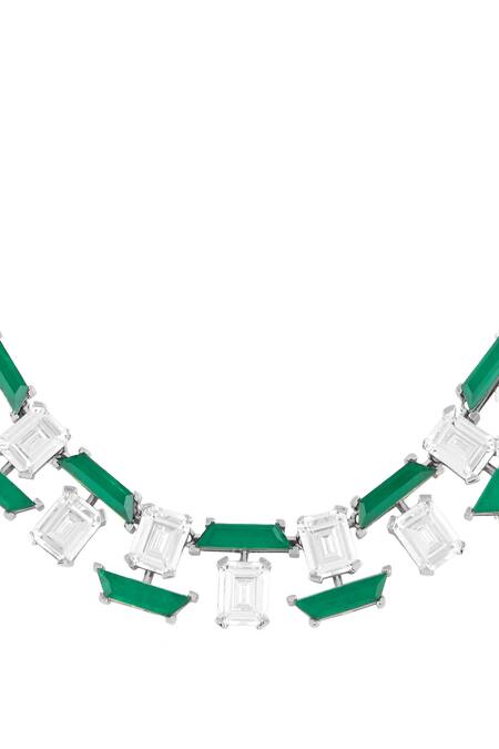 Isharya_Green Clara Collar Embellished Choker _Online_at_Aza_Fashions