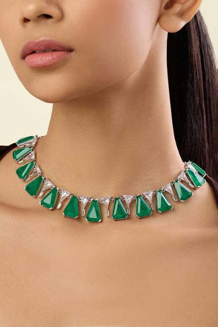 Shop_Isharya_Green Clara Collar Embellished Choker _Online_at_Aza_Fashions