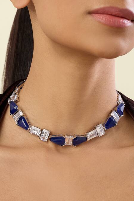 Shop_Isharya_Blue Beatrice Embellished Choker _Online_at_Aza_Fashions
