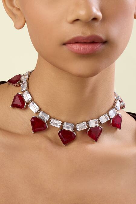 Buy_Isharya_Red Delphine Collar Choker _Online_at_Aza_Fashions