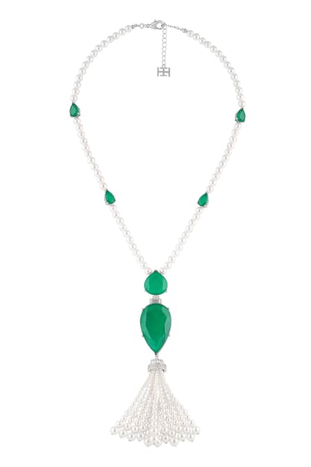Isharya Esme Emerald Tassel Pendant Necklace 